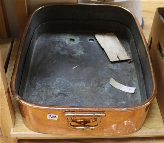 A large 19th century copper fish kettle, with liner length 68cm